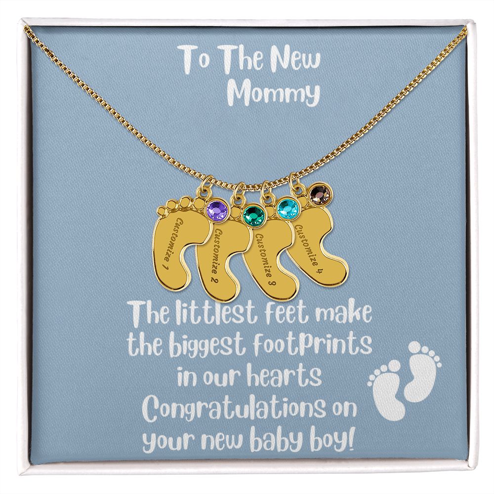 New Mom Gift: Personalized Engraved Birthstone Baby Foot For The New Mother - Pick Name and Birthstone - giftingstop