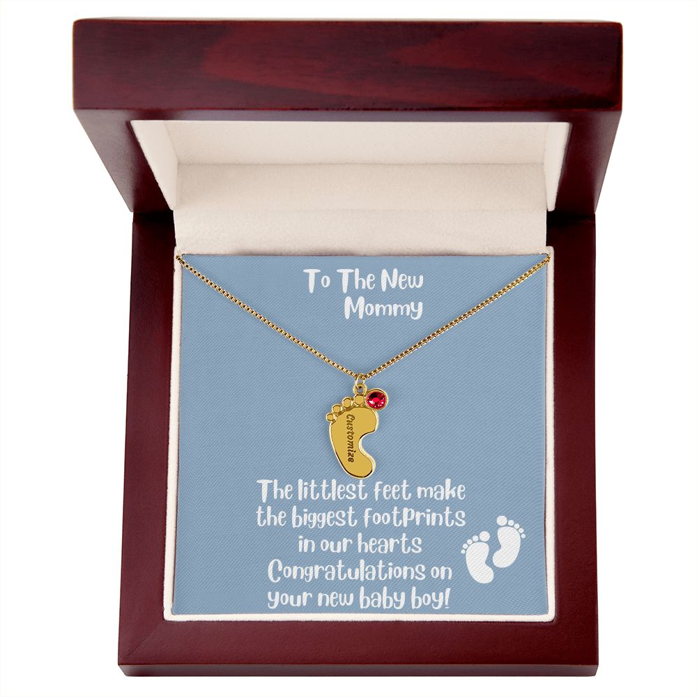 New Mom Gift: Personalized Engraved Birthstone Baby Foot For The New Mother - Pick Name and Birthstone - giftingstop