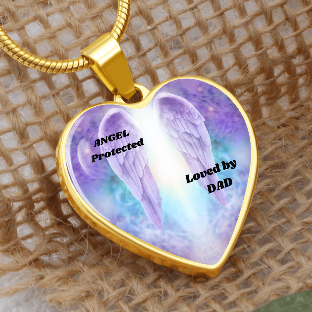 Heart Necklace Angel Protected Loved by Dad