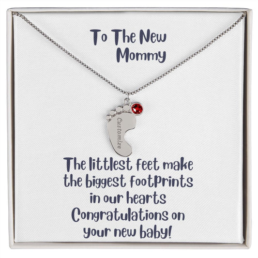 GS Gifting Stop Mom Gift Personalized Engraved Birthstone Baby Foot Necklace - Pick Name and Birthstone - giftingstop