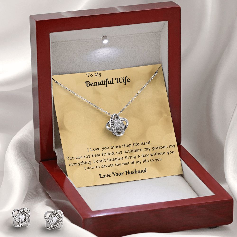 GS Gifting Stop To My Beautiful Wife Love Knot Necklace Earring Gift Set - giftingstop