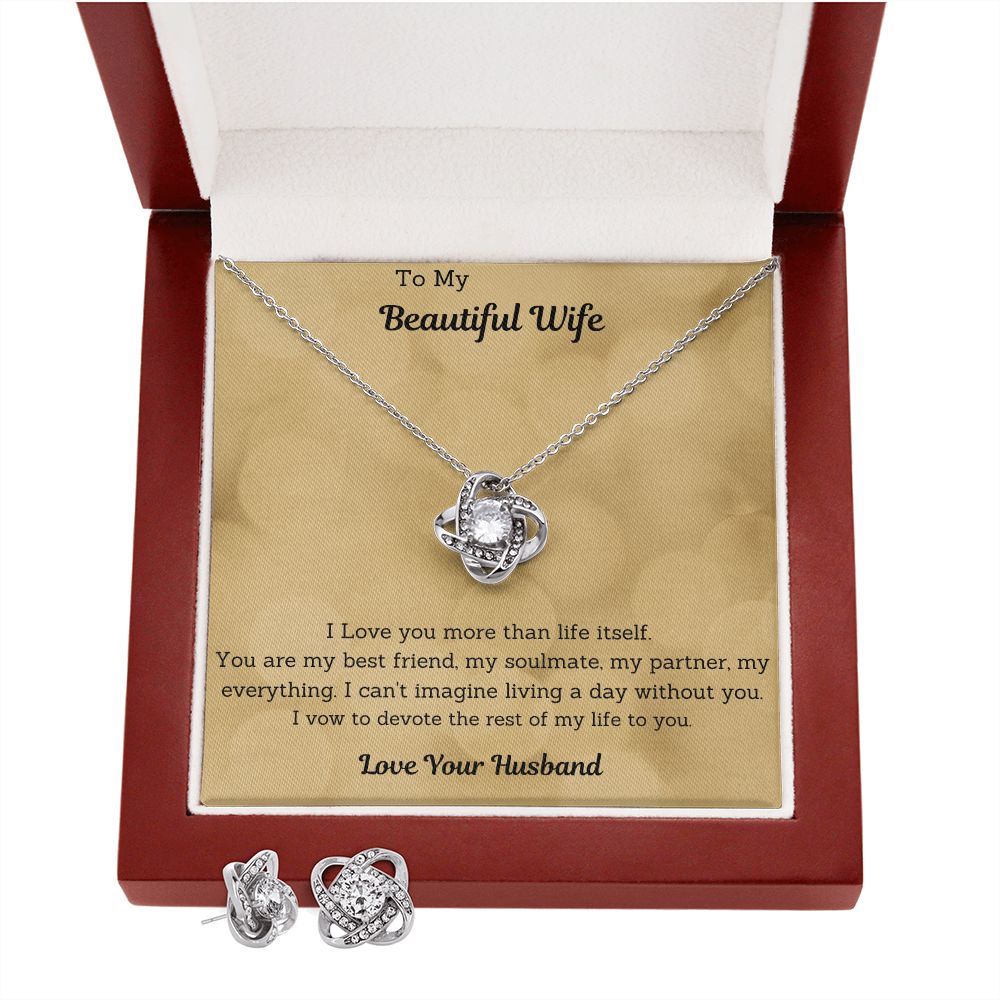 GS Gifting Stop To My Beautiful Wife Love Knot Necklace Earring Gift Set - giftingstop