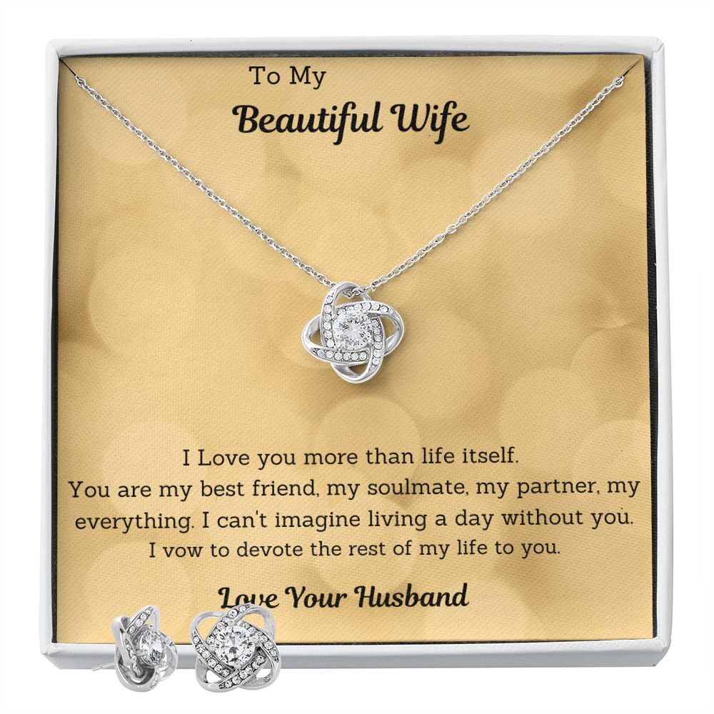 GS Gifting Stop To My Beautiful Wife Love Knot Necklace Earring Gift Set - giftingstop