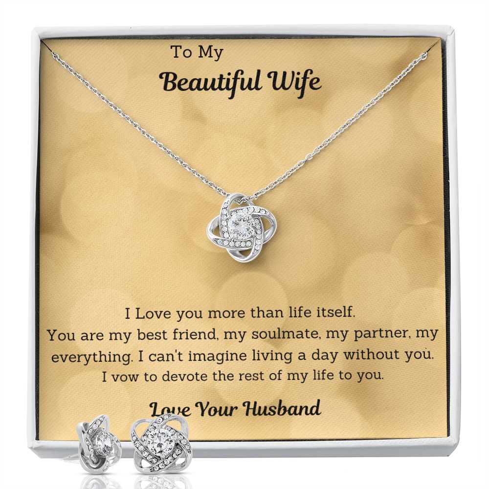 GS Gifting Stop To My Beautiful Wife Love Knot Necklace Earring Gift Set - giftingstop