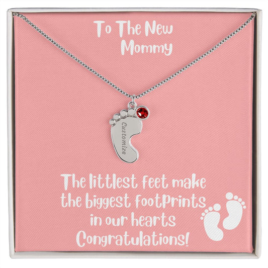 Mother's Day Gift Personalized Baby Feet Birthstone Engraved Necklace for the New Mom - Pick Name & Birthstone - giftingstop