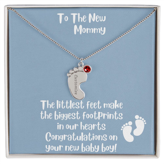 New Mom Gift: Personalized Engraved Birthstone Baby Foot For The New Mother - Pick Name and Birthstone - giftingstop