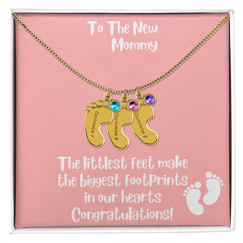 Mother's Day Gift Personalized Baby Feet Birthstone Engraved Necklace for the New Mom - Pick Name & Birthstone - giftingstop