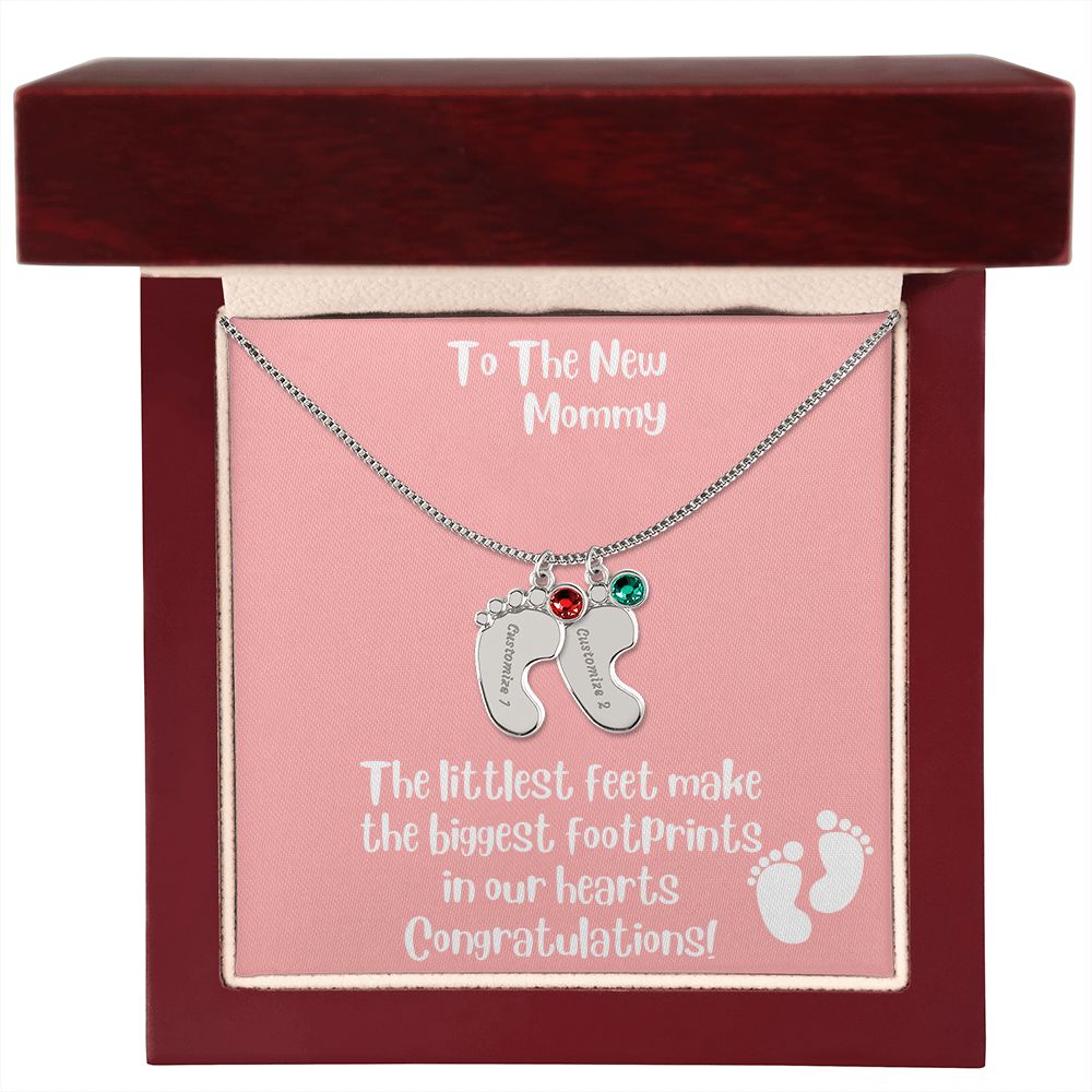 Mother's Day Gift Personalized Baby Feet Birthstone Engraved Necklace for the New Mom - Pick Name & Birthstone - giftingstop