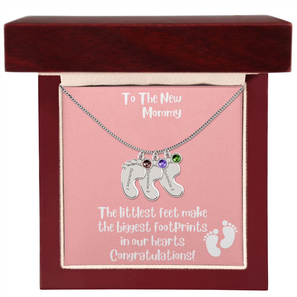 Mother's Day Gift Personalized Baby Feet Birthstone Engraved Necklace for the New Mom - Pick Name & Birthstone - giftingstop