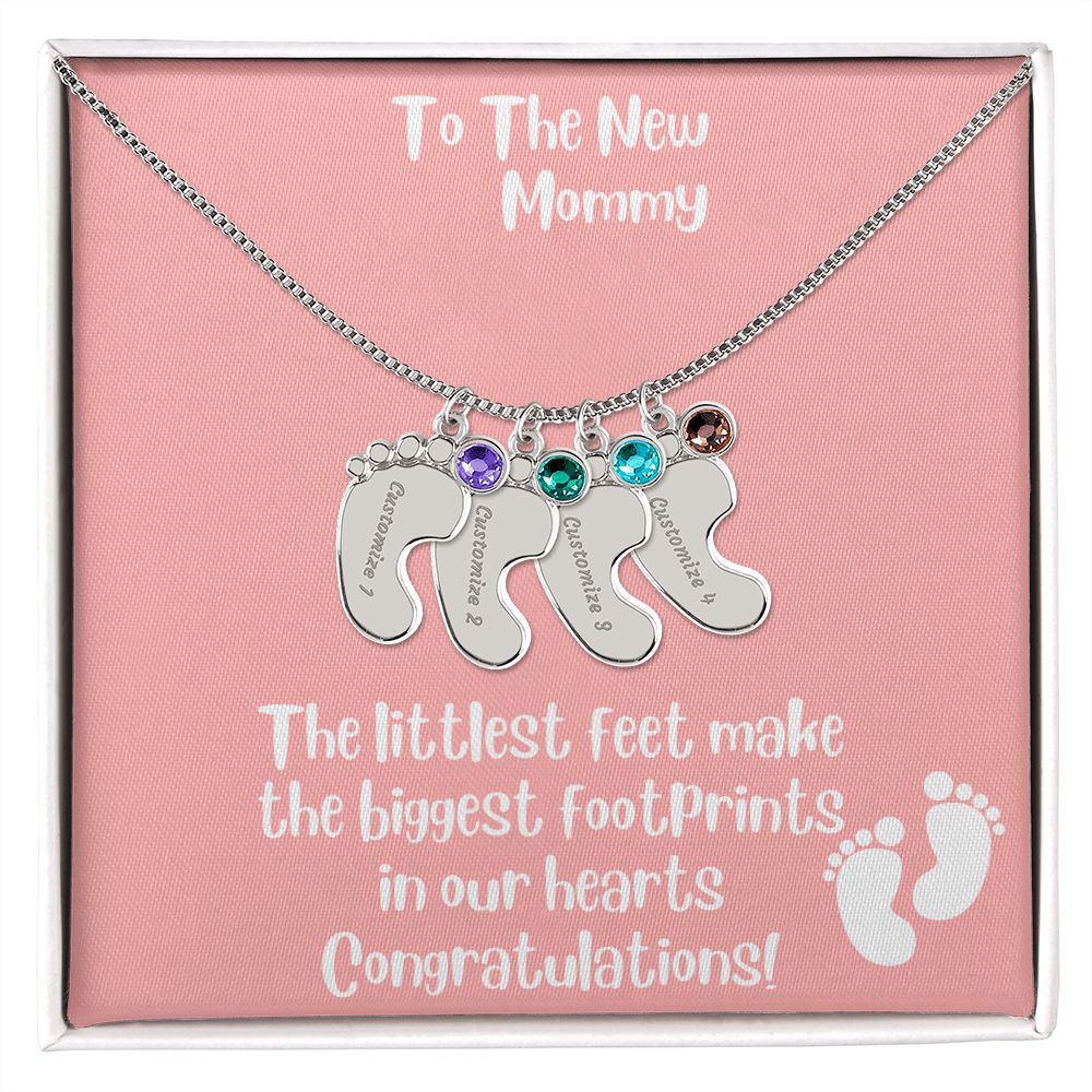 Mother's Day Gift Personalized Baby Feet Birthstone Engraved Necklace for the New Mom - Pick Name & Birthstone - giftingstop