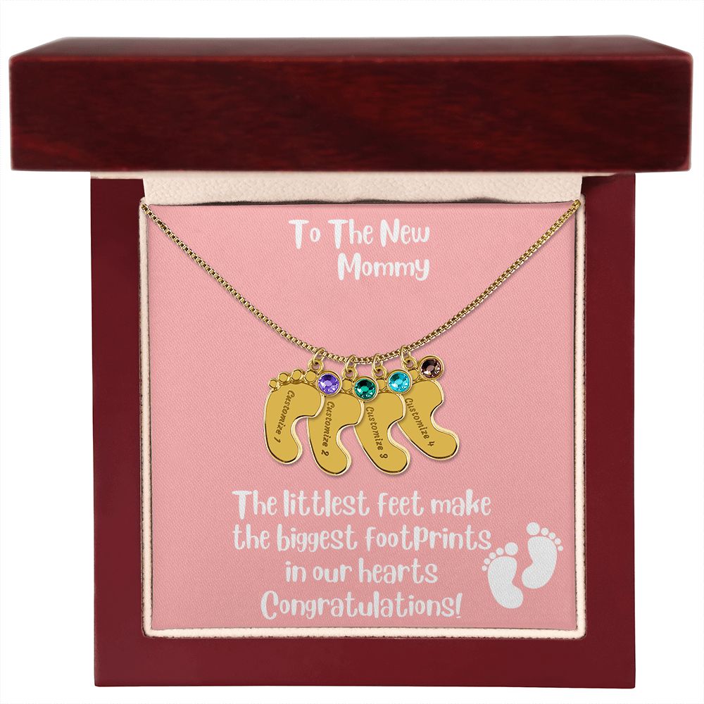 Mother's Day Gift Personalized Baby Feet Birthstone Engraved Necklace for the New Mom - Pick Name & Birthstone - giftingstop