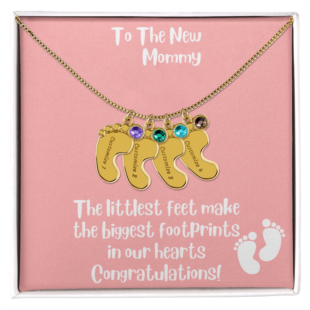 Mother's Day Gift Personalized Baby Feet Birthstone Engraved Necklace for the New Mom - Pick Name & Birthstone - giftingstop