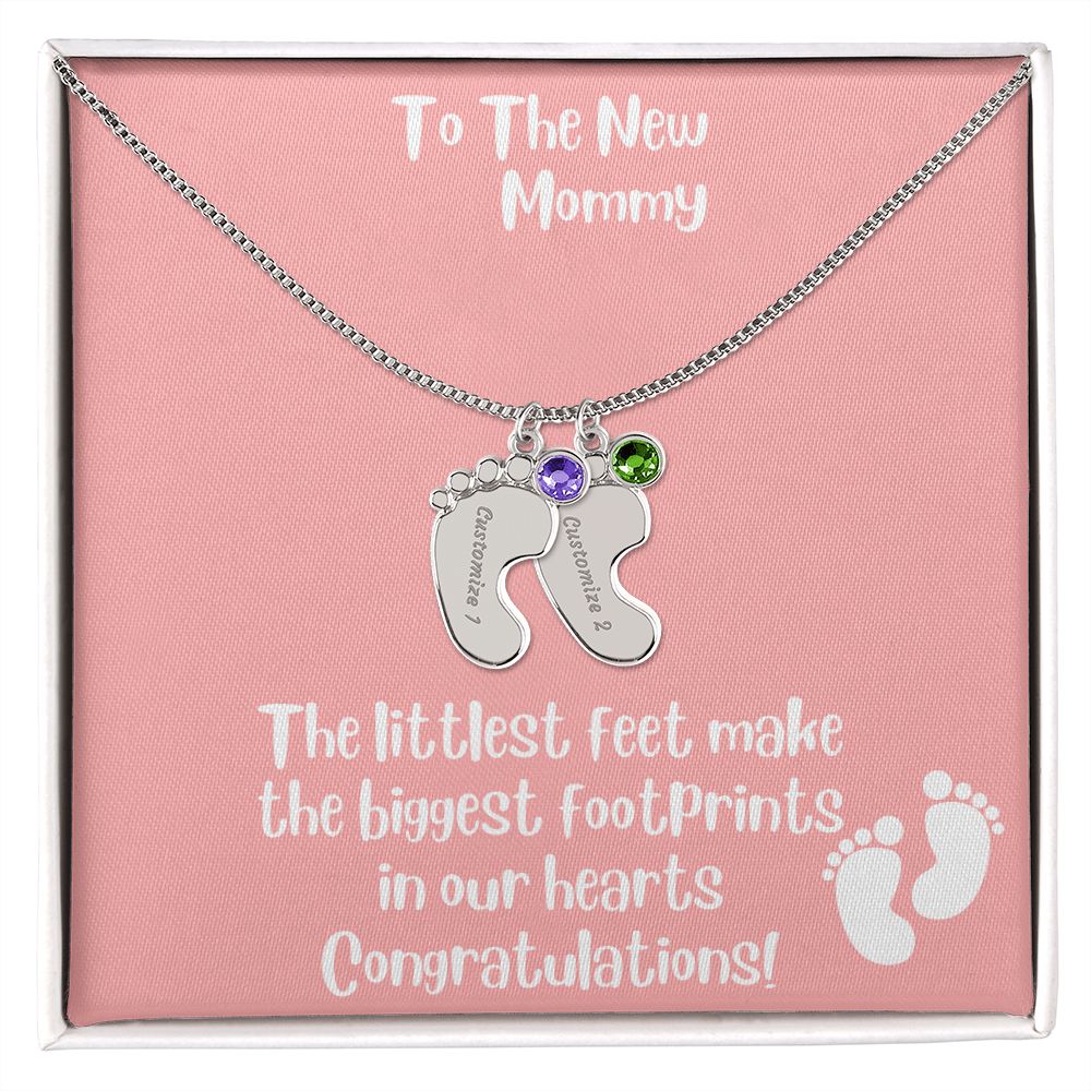 Mother's Day Gift Personalized Baby Feet Birthstone Engraved Necklace for the New Mom - Pick Name & Birthstone - giftingstop