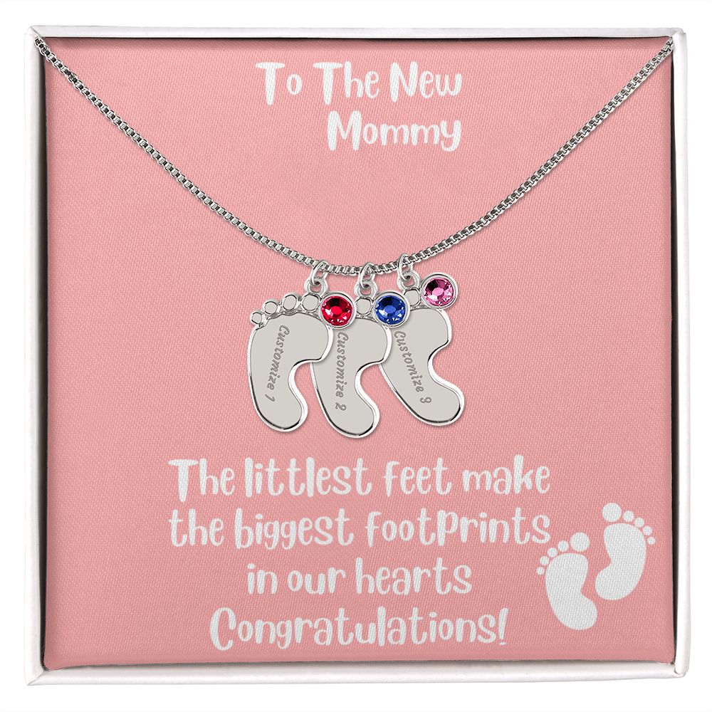 Mother's Day Gift Personalized Baby Feet Birthstone Engraved Necklace for the New Mom - Pick Name & Birthstone - giftingstop