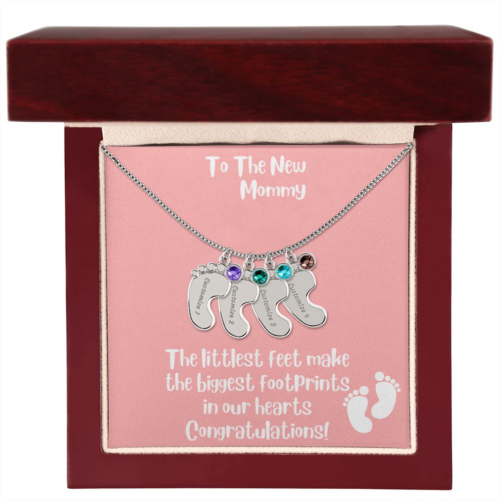 Mother's Day Gift Personalized Baby Feet Birthstone Engraved Necklace for the New Mom - Pick Name & Birthstone - giftingstop