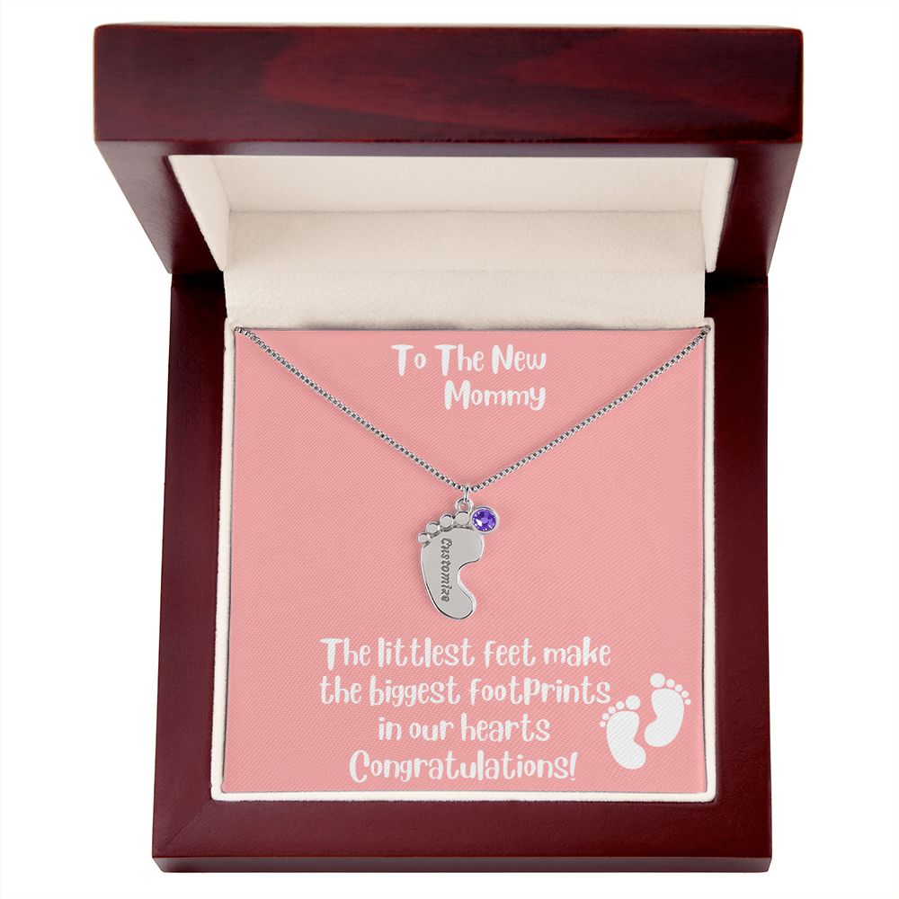 Mother's Day Gift Personalized Baby Feet Birthstone Engraved Necklace for the New Mom - Pick Name & Birthstone - giftingstop