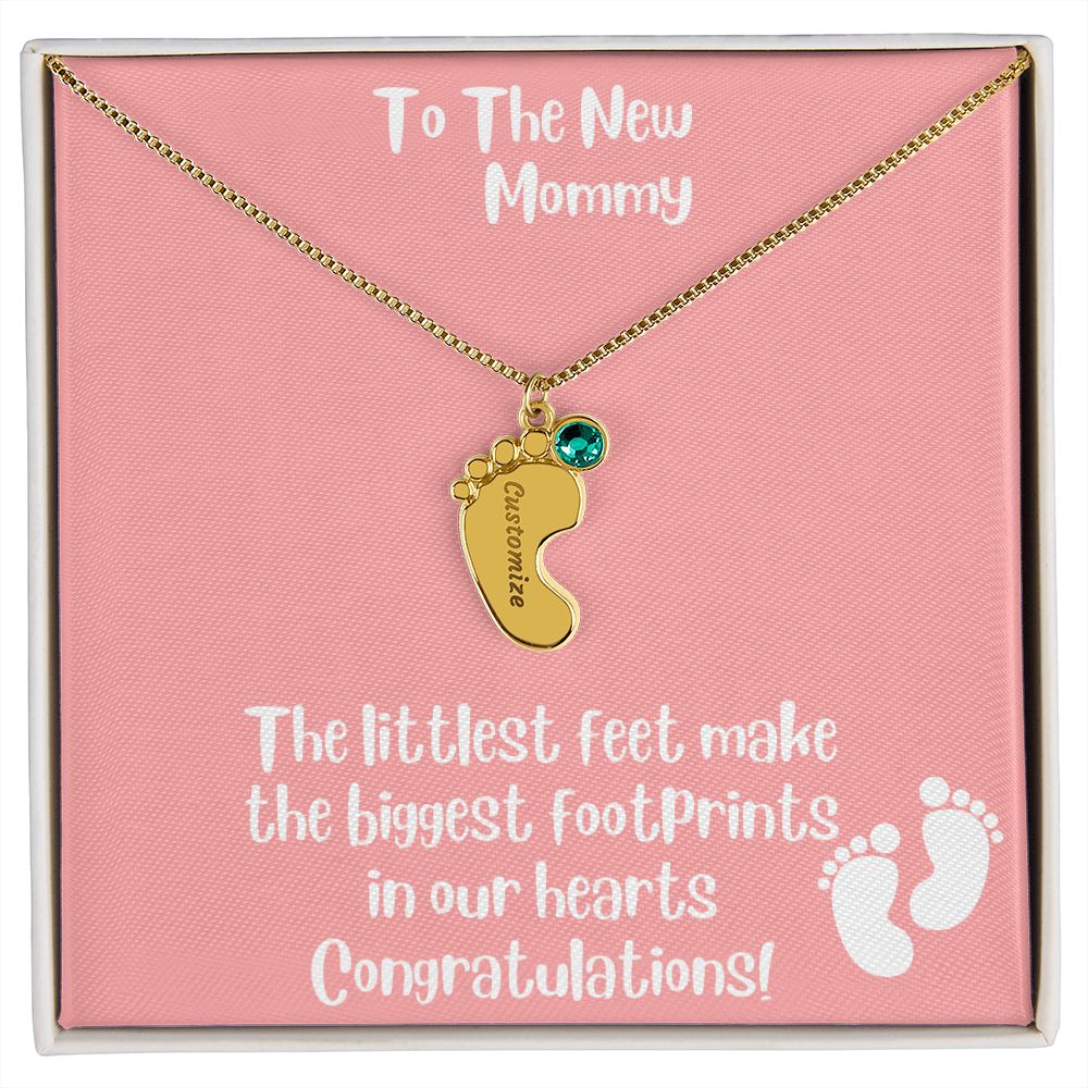 Mother's Day Gift Personalized Baby Feet Birthstone Engraved Necklace for the New Mom - Pick Name & Birthstone - giftingstop